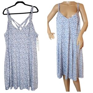 NWT NINE Britton Stitch Fix blue floral stretchy Soft jersey strappy dress.  3X